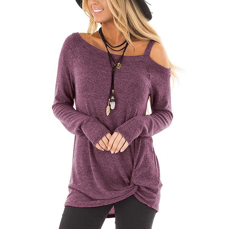 2019 new casual women tops autumn winter t shirt skew collar slim women clothing fashion solid color women t-shirt streetwear