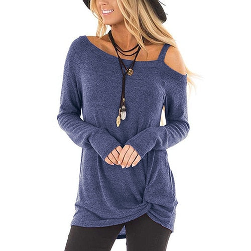 2019 new casual women tops autumn winter t shirt skew collar slim women clothing fashion solid color women t-shirt streetwear