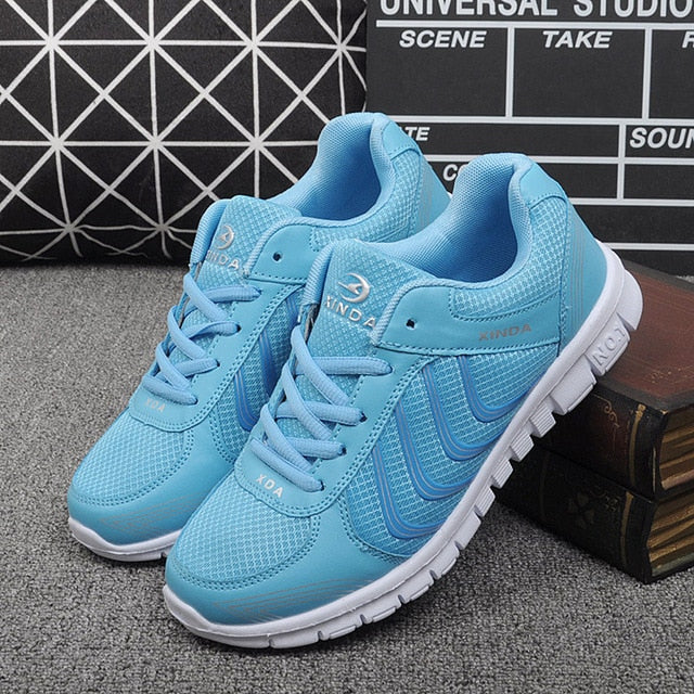 Koovan Women Net Sports Shoes New Breathable Couple Boys Girls Lightweight Casual Women's Shoes White