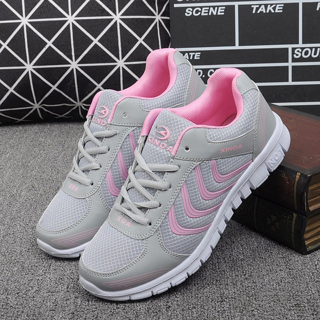 Koovan Women Net Sports Shoes New Breathable Couple Boys Girls Lightweight Casual Women's Shoes White