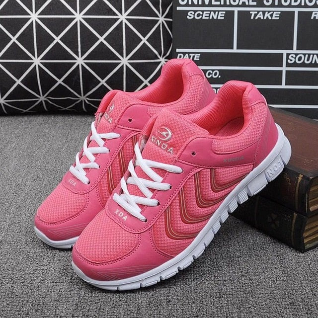 Koovan Women Net Sports Shoes New Breathable Couple Boys Girls Lightweight Casual Women's Shoes White