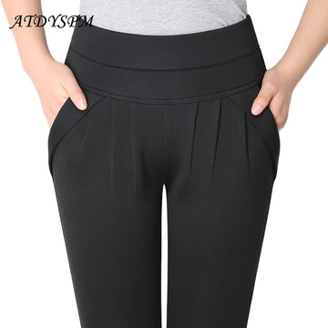 New Fashion Women's Elegant High Waist Casual Harem Pants Ladies Candy Color Wild Pocket Office OL Pants Plus Size 6XL Trousers