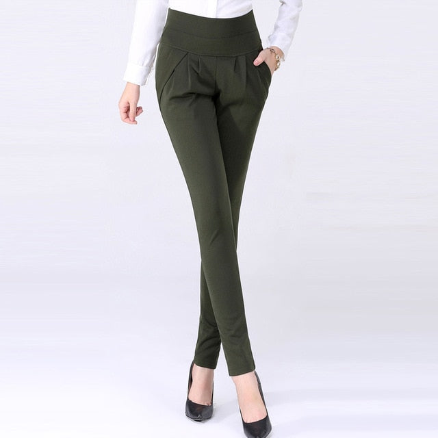 New Fashion Women's Elegant High Waist Casual Harem Pants Ladies Candy Color Wild Pocket Office OL Pants Plus Size 6XL Trousers