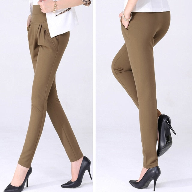 New Fashion Women's Elegant High Waist Casual Harem Pants Ladies Candy Color Wild Pocket Office OL Pants Plus Size 6XL Trousers