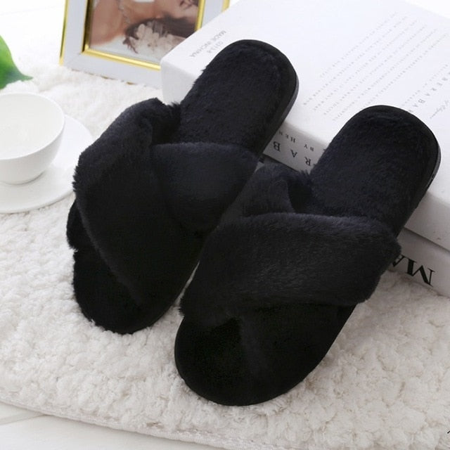 COOTELILI Winter Women Home Slippers with Faux Fur Fashion Warm Shoes