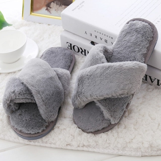 COOTELILI Winter Women Home Slippers with Faux Fur Fashion Warm Shoes