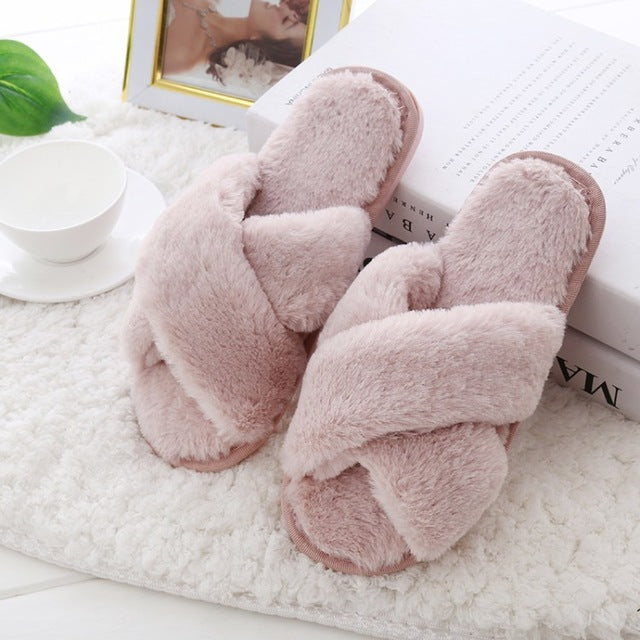COOTELILI Winter Women Home Slippers with Faux Fur Fashion Warm Shoes