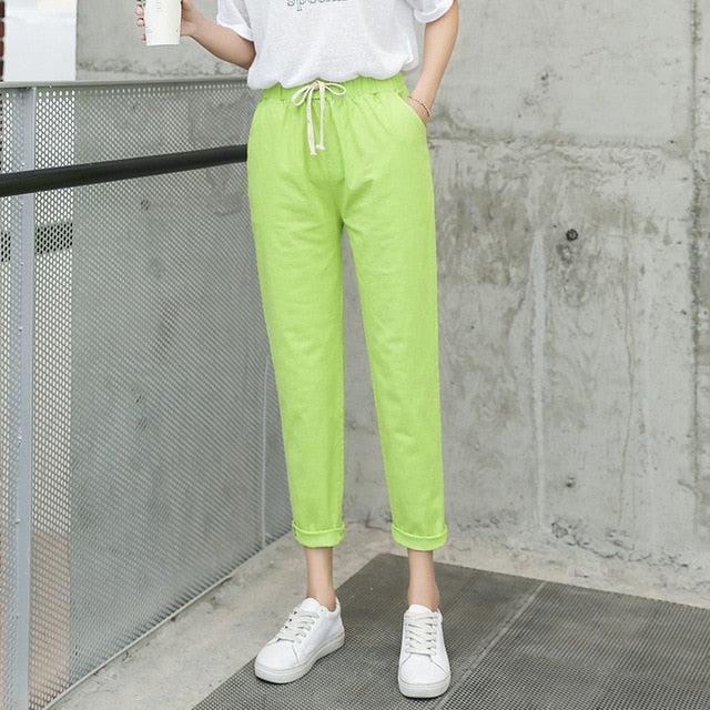 Brand Chic Loose Cotton Linen Pants Women Soft Harem Pants Breathable Slim Ankle Length Pants Korean Leisure Hallen Pants Black