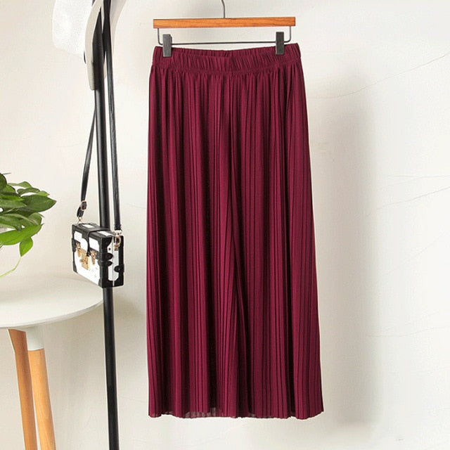 Women Chiffon Loose Pants High Waist Ruffled Hem Thin Pleated Trumpet Casual Trousers IK88