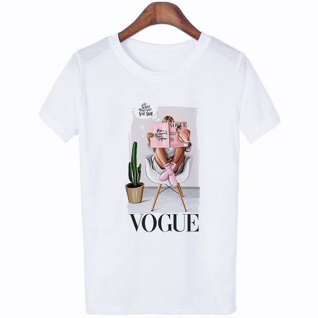 2019 Women T Shirt Vogue Letter Harajuku Female T-shirt Leisure Fashion Aesthetic Tshirt Summer Tumblr Vintage Streetwear Tumblr